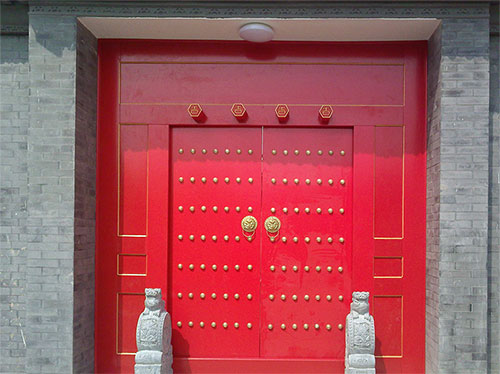 抱罗镇中国传统四合院系列朱红色中式木制大门木作